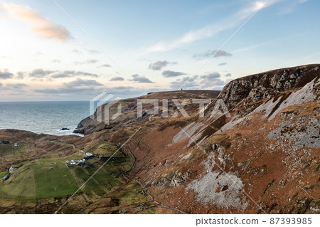 Aerial view of Beefan Townloand in Glencolumbkille in County Donegal, Republic of Irleand 87393985