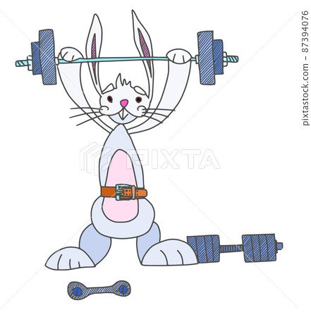 hare athlete with a barbell in his hands character 87394076