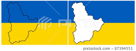 Outline map of the city of Kiev, Ukraine against a background of national colors. 87394551
