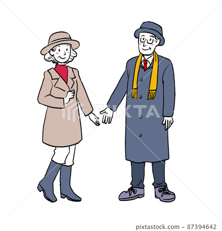Illustrations of senior men and women enjoying fashion Illustrations of senior men and women enjoying fashion 87394642
