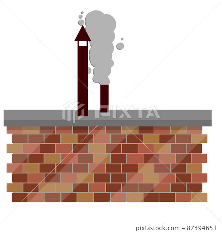Tube and chimney with smoke on roof of house. Tube and chimney with smoke on roof of house. 87394651