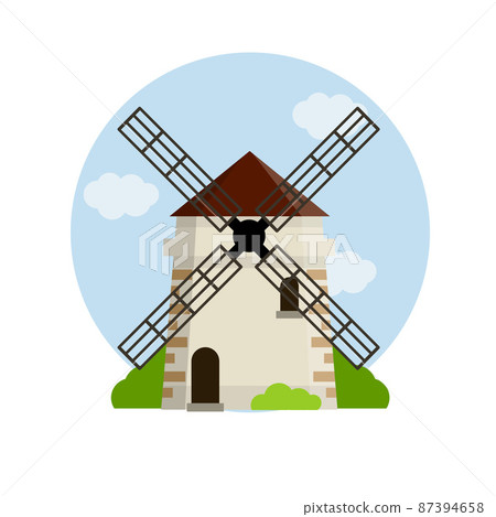 Village windmill. Production of flour from grain. Rural landscape 87394658