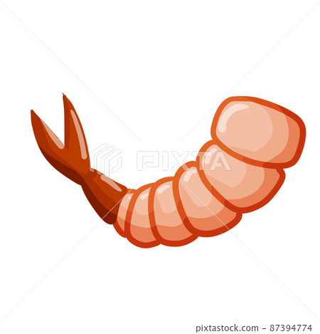 Shrimp. Meat and seafood. Tail of sea animal. 87394774