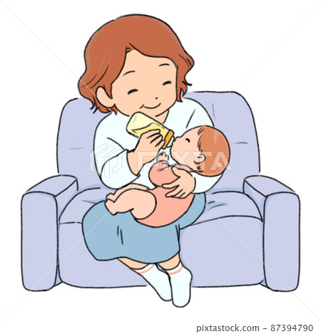 奶奶用嬰兒奶瓶母乳喂養的插圖 87394790