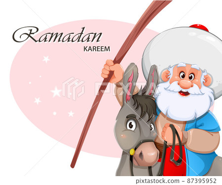 Ramadan Kareem. Nasreddin Hodja sitting on donkey 87395952
