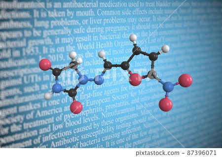 Nitrofurantoin scientific molecular model, 3D rendering 87396071