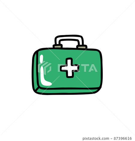 first aid suitcase doodle icon, vector color line illustration 87396616