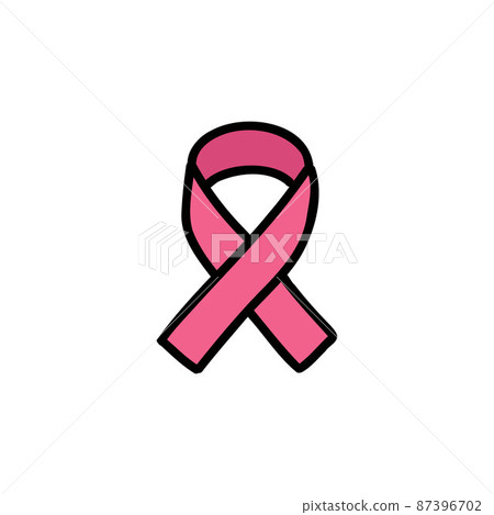 breast cancer ribbon doodle icon, vector color line illustration 87396702