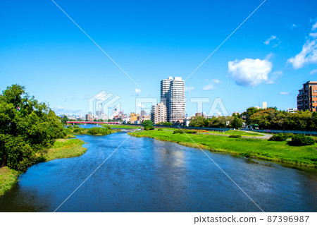 City of Trees Sendai Early Autumn Hirose River View of Hirose Bridge upstream City of Trees Sendai Early Autumn Hirose River View of Hirose Bridge upstream 87396987