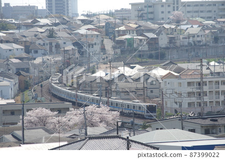 Odakyu Commuter Train Type 3000 Rapid Express bound for Shinjuku and Sakura Odakyu Commuter Train Type 3000 Rapid Express bound for Shinjuku and Sakura 87399022