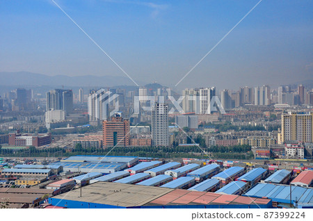 View of Xining City from the pier corridor of Taoist Temple Hokuzenji Temple in Kitayama, Xining City, Qinghai Province, China 87399224