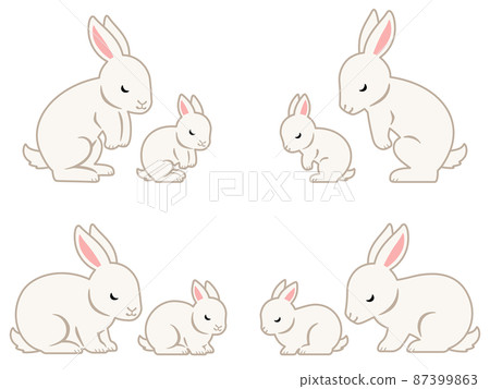 Illustration set of parent and child of white rabbit bowing 87399863