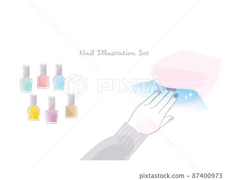 Nail color variations and female hand illustration material set 87400973