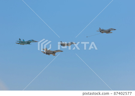 Mig and Sukhoi jet fighter formation flight 87402577