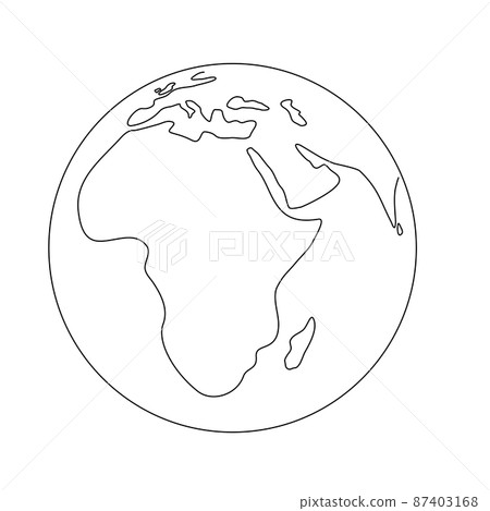 Illustration of the earth seen mainly on the African continent (white background, vector, line drawing, clipping) 87403168
