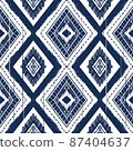 Navy Indigo Blue Diamond on White background. Geometric ethnic oriental pattern traditional Design for ,carpet,wallpaper,clothing,wrapping,Batik,fabric, vector illustration embroidery style 87404637