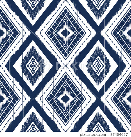 Navy Indigo Blue Diamond on White background. Geometric ethnic oriental pattern traditional Design for ,carpet,wallpaper,clothing,wrapping,Batik,fabric, vector illustration embroidery style Navy Indigo Blue Diamond on White background. Geometric ethnic oriental pattern traditional Design for ,carpet,wallpaper,clothing,wrapping,Batik,fabric, vector illustration embroidery style 87404637