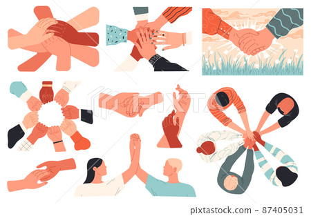 Set of hands. People unite, support each other 87405031