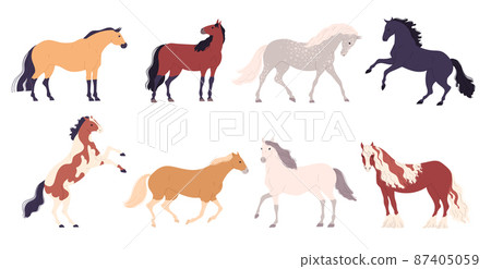 Set of different breeds of horses Vector illustration. 87405059