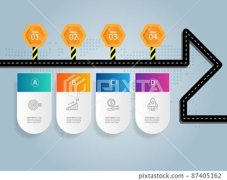 road map timeline infographics elements report presentation 87405162
