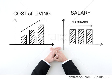 Comparison of graphs of prices and living expenses and graphs of changes in salary Comparison of graphs of prices and living expenses and graphs of changes in salary 87405392