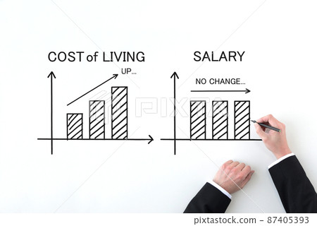 Comparison of graphs of prices and living expenses and graphs of changes in salary 87405393