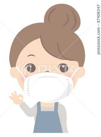 女人戴著口罩(家庭主婦/圍裙) 女人戴著口罩(家庭主婦/圍裙) 87406347