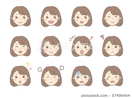 女性面部插圖（各種面部表情） 87406404