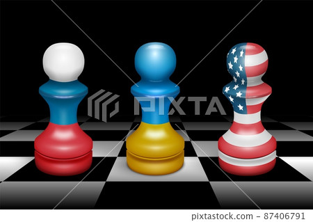 Figures pawns colors flag Russia USA Ukraine 87406791