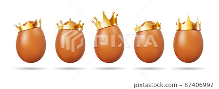 Set of Realistic eggs with golden crown for design flyer, corporate template, brochure 87406992