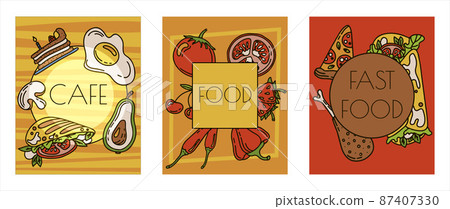 Vector Food Doodle banners. Hand Made Line Art cards. Menu Restaurant. Sketch illustration of healthy food. Logotype Symbol Design Vector Food Doodle banners. Hand Made Line Art cards. Menu Restaurant. Sketch illustration of healthy food. Logotype Symbol Design 87407330
