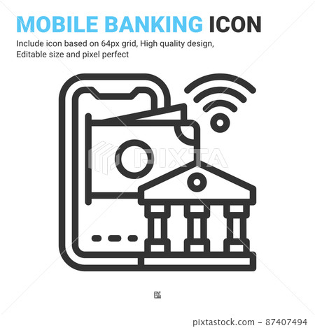 Mobile banking icon vector with outline style isolated on white background. Vector illustration internet banking sign symbol icon concept for digital business, finance, industry, company and project 87407494