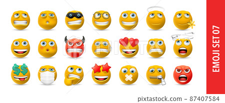 Vector cartoon faces with different emotions. Set of emoji icons 87407584