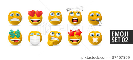Set of vector emotional faces icons. Emoji cartoon illustrations Set of vector emotional faces icons. Emoji cartoon illustrations 87407599