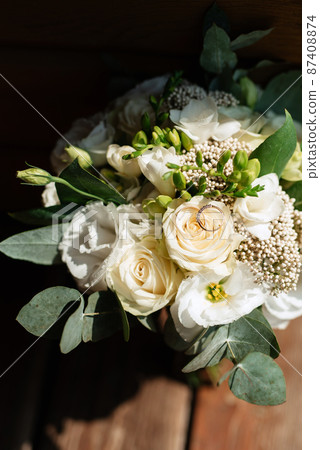 elegant wedding bouquet of fresh natural flowers 87408874