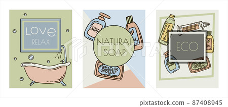 Bath doodle vector illustration. Hand draw banners of home bathroom hygiene accessories. Sketch icons for hotels, plumbing and cosmetics stores Bath doodle vector illustration. Hand draw banners of home bathroom hygiene accessories. Sketch icons for hotels, plumbing and cosmetics stores 87408945