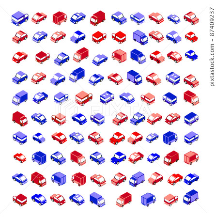 Isometric set vehicles from automobiles, trucks, vans, and trailers 87409237