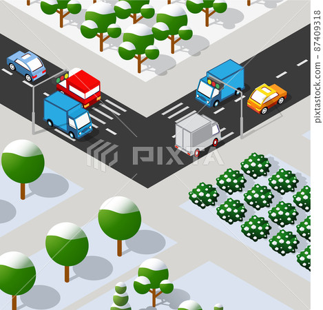 Perspective winter view from above to the city quarter 87409318