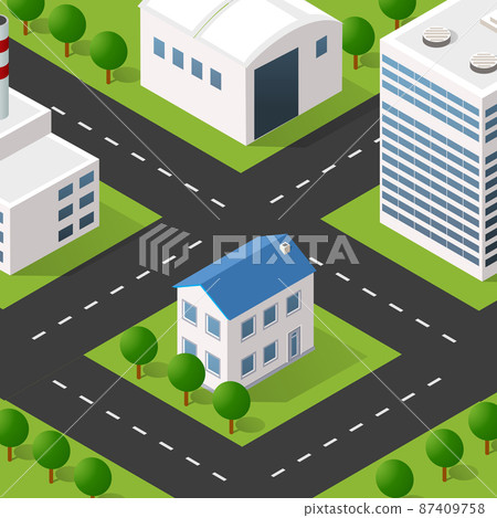 Lifestyle scene urban Isometric 3D illustration of a city 87409758
