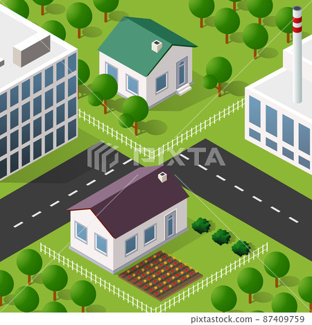 Lifestyle scene urban Isometric 3D illustration of a city 87409759