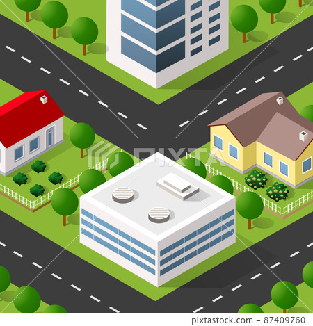 Lifestyle scene urban Isometric 3D illustration of a city 87409760