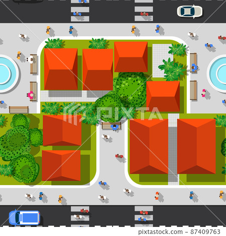 Road top view seamless highways many different vehicles. 87409763