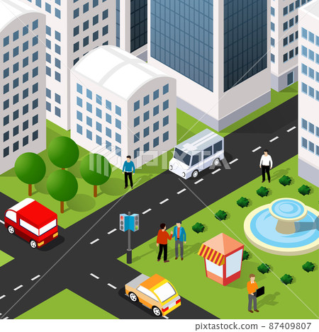 Lifestyle illustration of the city block with people Lifestyle illustration of the city block with people 87409807