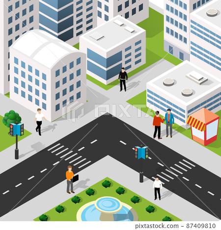 Lifestyle illustration of the city block with people Lifestyle illustration of the city block with people 87409810