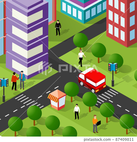 Lifestyle illustration of the city block with people Lifestyle illustration of the city block with people 87409811