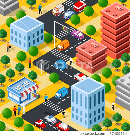 Lifestyle illustration of the city block with people Lifestyle illustration of the city block with people 87409814