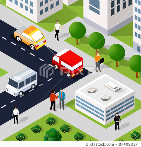 Lifestyle illustration of the city block with people Lifestyle illustration of the city block with people 87409817