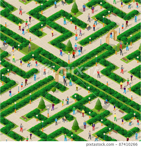 City park with trees and people walking vacationers lifestyle City park with trees and people walking vacationers lifestyle 87410266