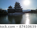 Matsumoto Castle in Nagano Prefecture in a snowy landscape 87410639