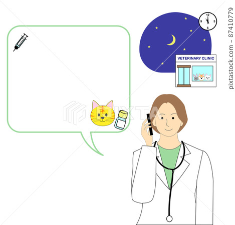 A young female veterinarian who gives advice on a smartphone A young female veterinarian who gives advice on a smartphone 87410779